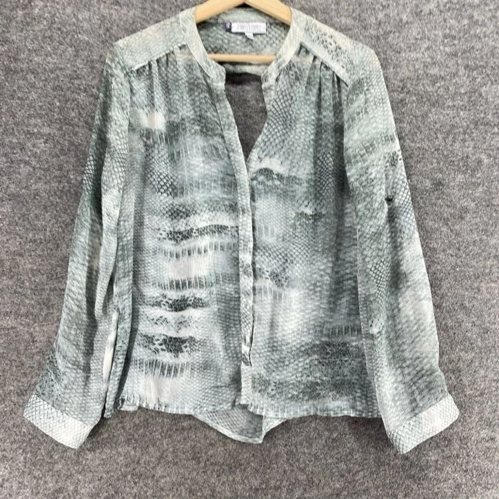 Camisa Jennifer Lopez Mujer M Gris Mediana Estampado Animal Cuello Abotonado Informal Foto 4 de 4