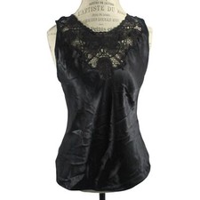 Vintage Black Satin Cinema Etoile Lace Neckline Tank