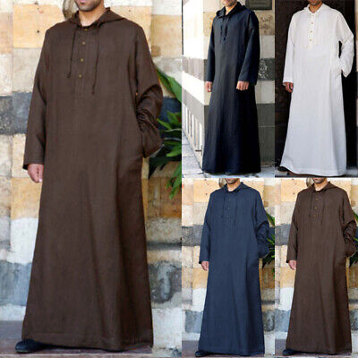 Men Muslim Long Sleeve Robes Abaya Saudi Islamic Long Kaftan Thobe Jubba Costume