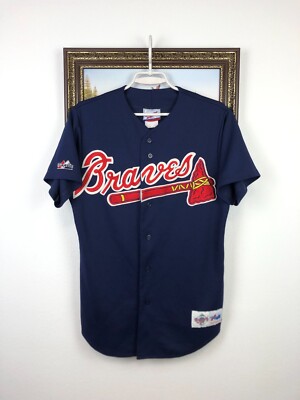 Vintage 90's Majestic Atlanta Braves Blue Pinstripe Jersey Mens
