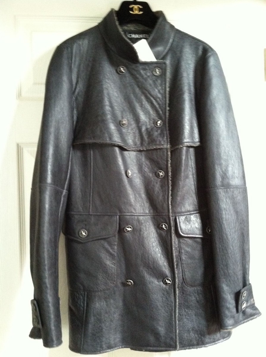 Chanel 07A NEW TAGS VINTAGE Grey Slate SHEARLING Leather JACKET