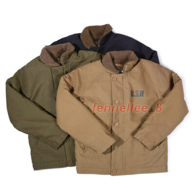 Men's Vintage N-1 Deck Jacket USN Military Uniform Thicken Warm