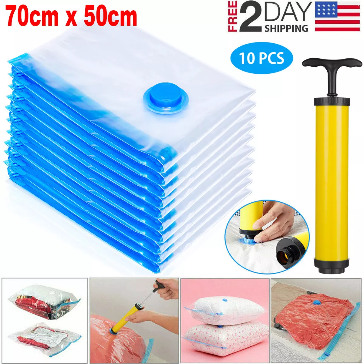 6 PC Vacuum Storage Bags | Space Saver Set | Vacuum Bags with Travel Pump | Vacuum Sealer Bags for Clothes, Bedding & Travel | Works with Any Vacuum