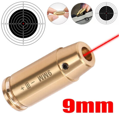 9mm Laser Bore Sight Red Dot Laser Cartridge Bullet Shap Boresighter 6 Batteries