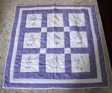 Handmade Baby Quilt Embroidered Girls Sunbonnet 44x44 Lap Throw Wall Hanging