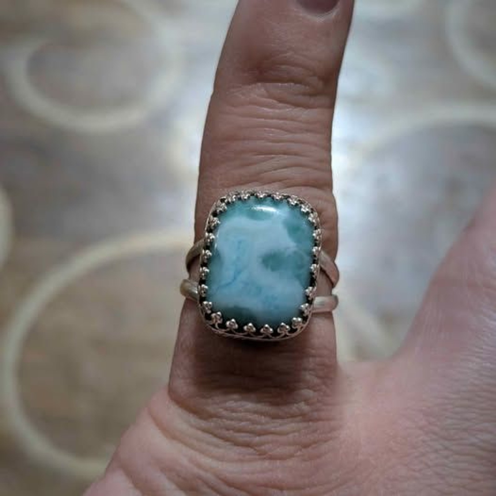 Sterling Silver Ring Rectangle Cut Larimar Gemsto… - image 7