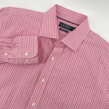 Lauren Ralph Lauren Dress Shirt Mens 17 36/37 Pink Striped Classic Fit Non-Iron