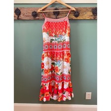 Farm Rio for Anthropologie Lorraine Orange Tropical Floral Beach Midi Dress MP