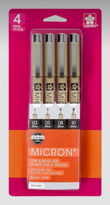 Sakura Pigma Micron Fineliner Pens Black Ink 4-Pack (03 05 08 10)