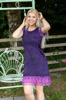 Wicked Dragon Damen Aria Boho Kleid Stickerei Spitzensaum Stretch Baumwolle UK 8-20