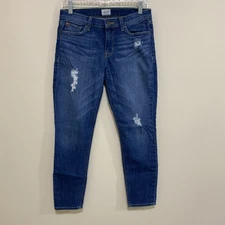 Hudson Size 28 Crop Krista Super Skinny Blue Jeans Distressed 30x26"