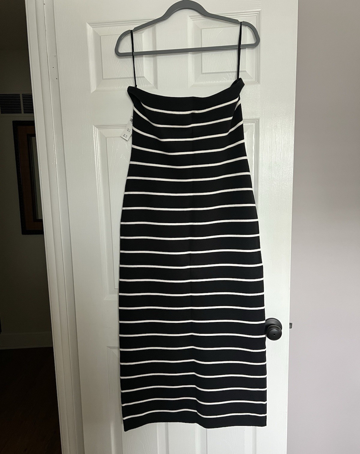 Abercrombie & Fitch Women’s Black White Striped Bodycon V-Neck Knit Midi XL