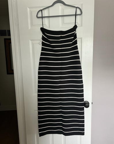 Abercrombie & Fitch Women’s Black White Striped Bodycon V-Neck Knit Midi XL