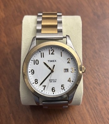 Timex Indiglo WR30M Two Tone Quartz Watch   Pristine   New Battery   Working