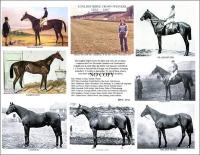 English Triple Crown winners race horse compilation 8.5 X 11  1853-1897 History