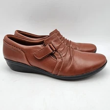 Clarks Everlay Coda Slip On Loafers Shoes Size 9 Tan Brown Leather Comfort