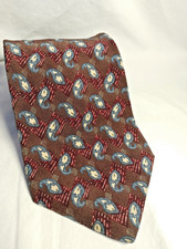 Henry Grethel Silk NeckTie Brown Blue Paisley Geometric Print 3.75  Italy USA