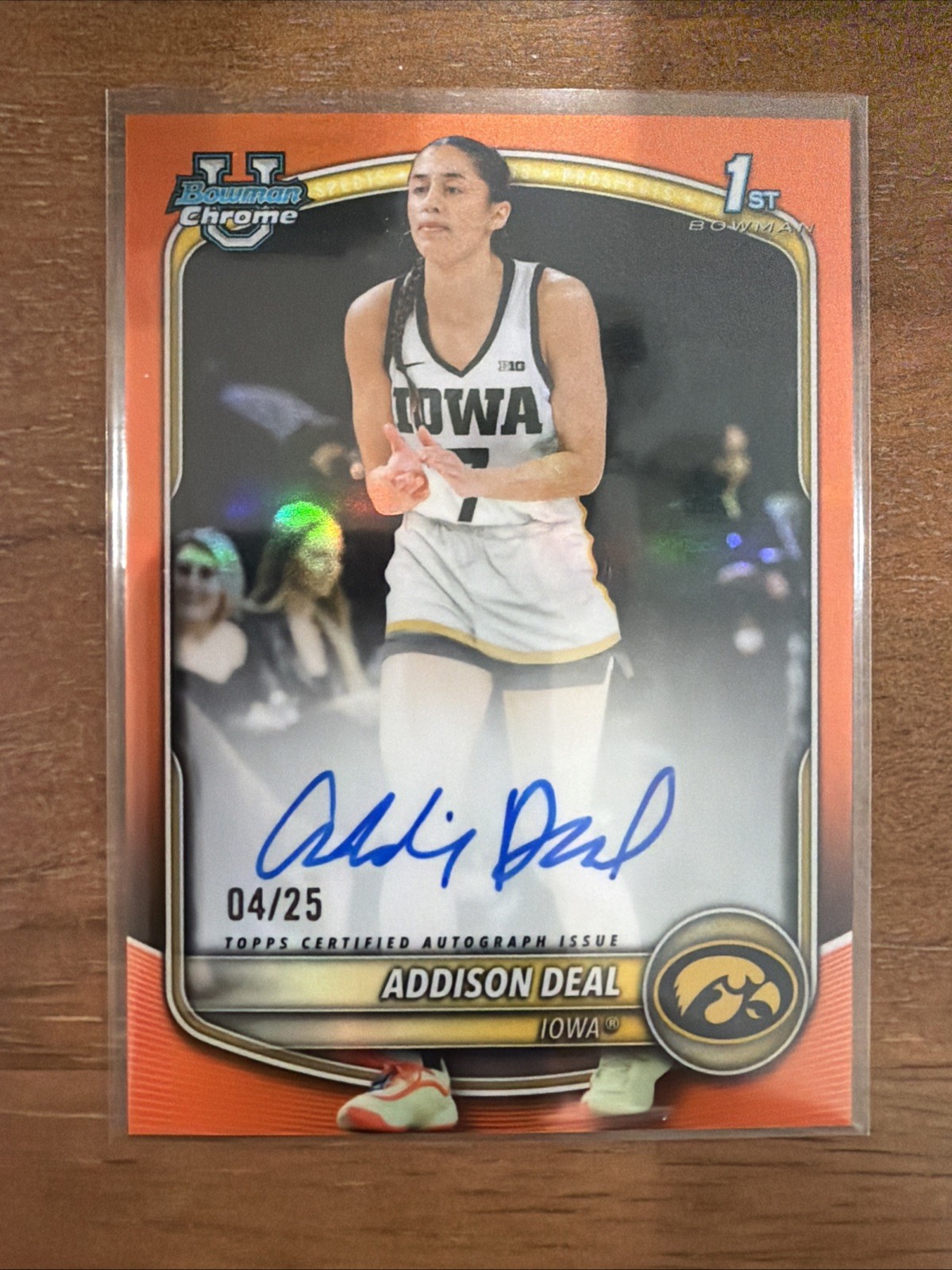 ADDISON DEAL 2025-26 BOWMAN CHROME U 1ST ORANGE AUTO /25 #CPA-AE IOWA Q7807