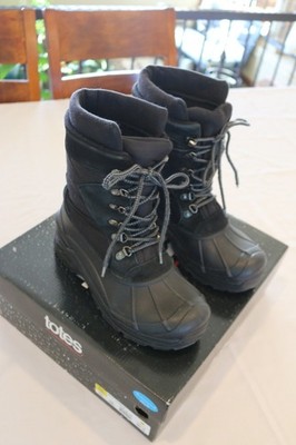 Totes Mens Briggs Black Waterproof Snow Boot-Removable Inner Felt Boot -Size 8