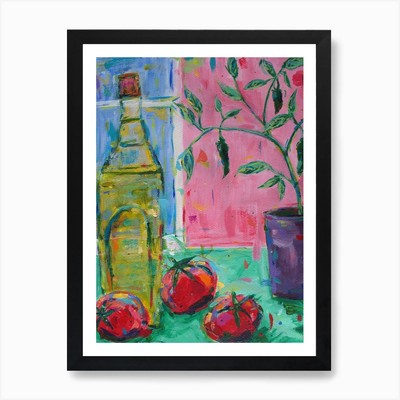 Öl Tomaten Chili Pflanze Kunstdruck gerahmt Wandbild Poster Leinwanddruck Bild