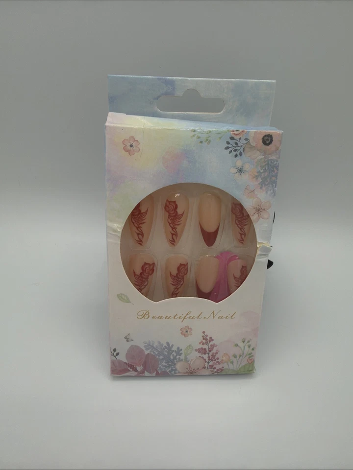 Faux Ongles Nude Motif Rouge Tattoo French 24 Capsules - Photo 2/4