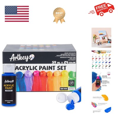 Professional-Quality 2 oz Acrylic Paint Set - 24 Rich Colors for All Surfaces