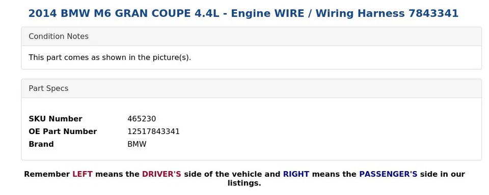 2014 BMW M6 GRAN COUPE 4,4 л - провод двигателя / жгут проводов 7843341 - Изображение 3 из 4