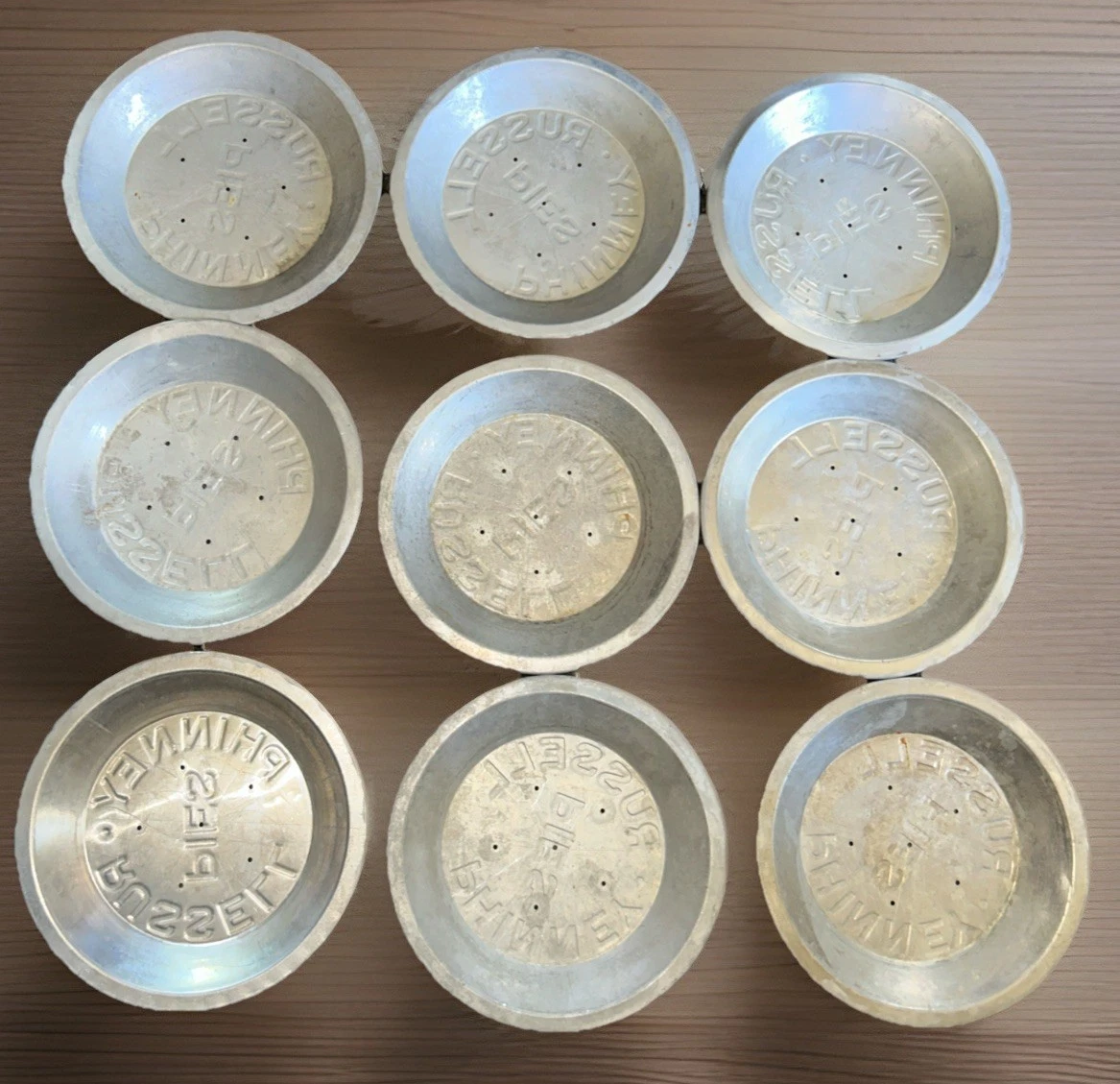 Lot Of 9 Vintage Russell Phinney 9" Aluminum Pie Tins - Used