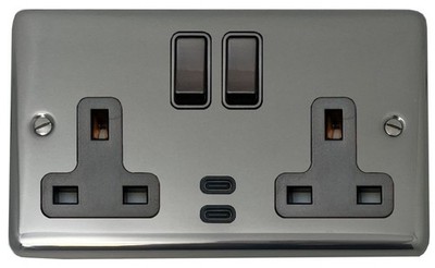 G&H CPS913B Stahl poliert 2 Gang Doppel 13A Stecker Buchse Dual 4,2A USB C