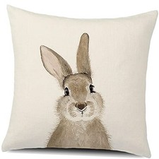 Easter Bunny Pillow Cover, 18 x 18 Inches, Beige, Cartoon Easter Bunny 1