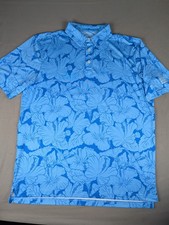 Straight Down Polo Shirt Mens Large Blue All Over Hawaiian Golf Performance