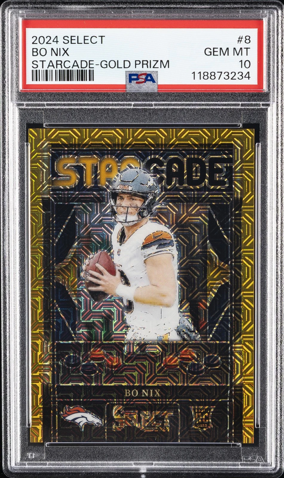Bo Nix Panini Select Starcade #8 Gold Prizm