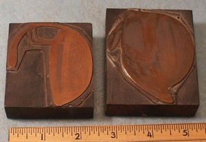 2 Antique Copper Printing Blocks FENCING MASK Wire Mesh Helmet LILLEY 5P150