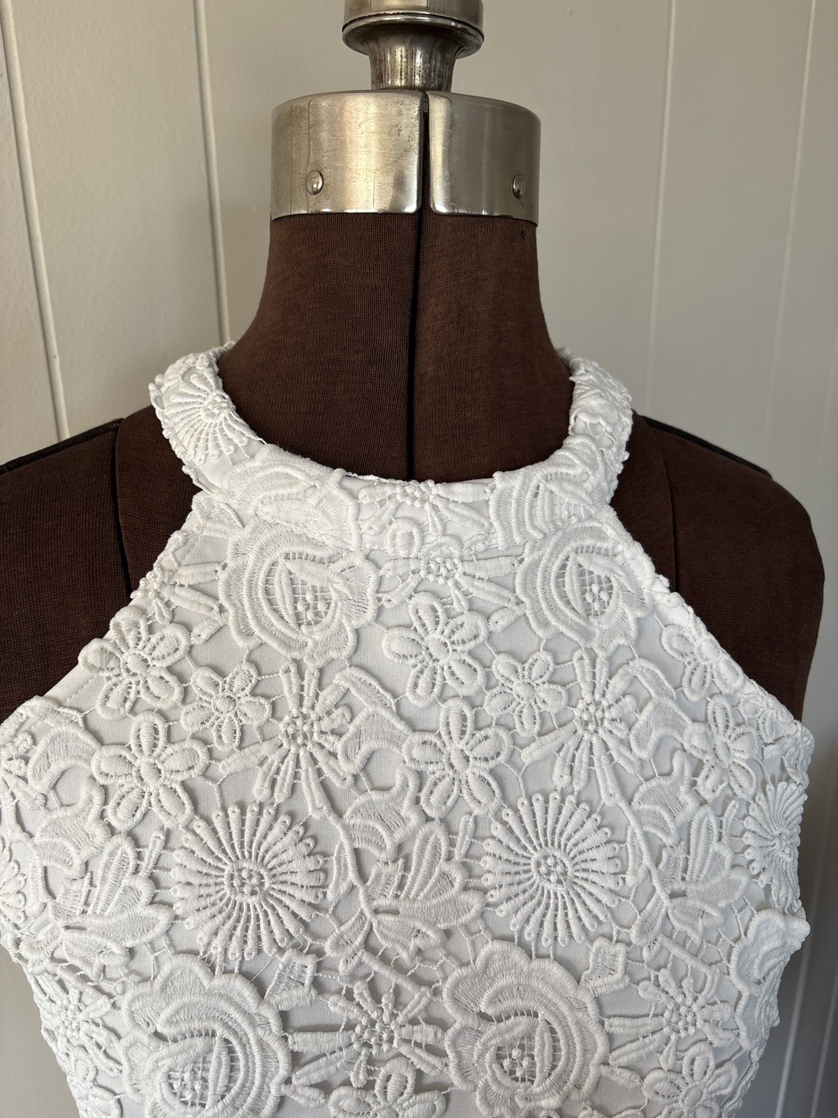 LULUS White Lace Embroidery See Through to slip Midi Dress Small Floral