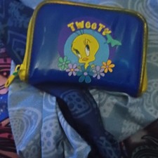 Tweety Bird Looney Tunes Blue/Yellow Plastic Wallet with Zipper Closure