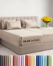Extra Deep Split King Sheet Set - 7 Piece Breathable  Cooling Sheets - Hotel
