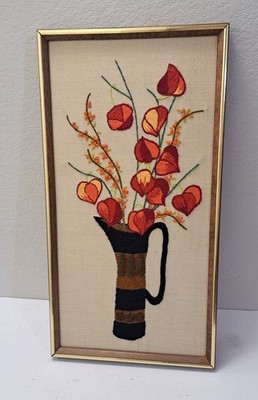 Vintage Paragon BITTERSWEET Crewel MCM Finished Framed Needlecraft 0935