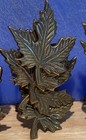 Vintage Set of 12 Brass Maple Leaf Napkin Rings w/Ribbed Loops — photo 3