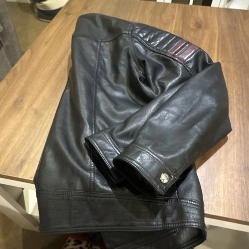 Soft Retro Distortion Black Men's L Zip Biker Jacket  Pockets Short Solid image 7