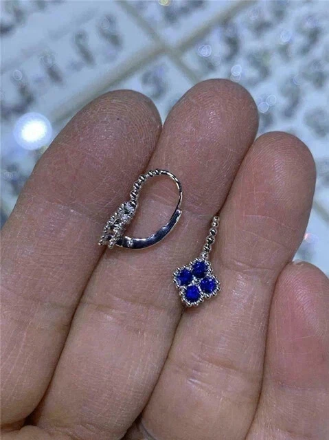 Drop Dangle Earrings 14K White Gold Plated 2Ct Round Lab Created Sapphire Flower - Image 2 of 4