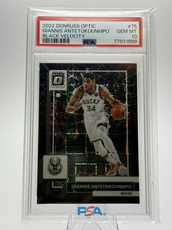 2022 DONRUSS OPTIC #75 GIANNIS ANTETOKOUNMPO BLACK VELOCITY /39 PSA 10