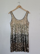 Express Gold Gradient Sequin Mini Dress Womens Size M Lined Party Formal Swiftie