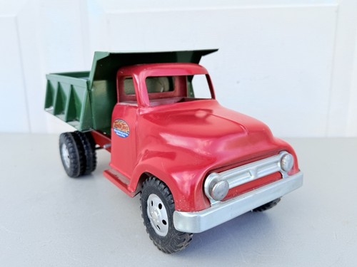 Oldtimer Tonka 1954-1955 Handhebebühne Muldenkipper rot und grün - Bild 10 von 19
