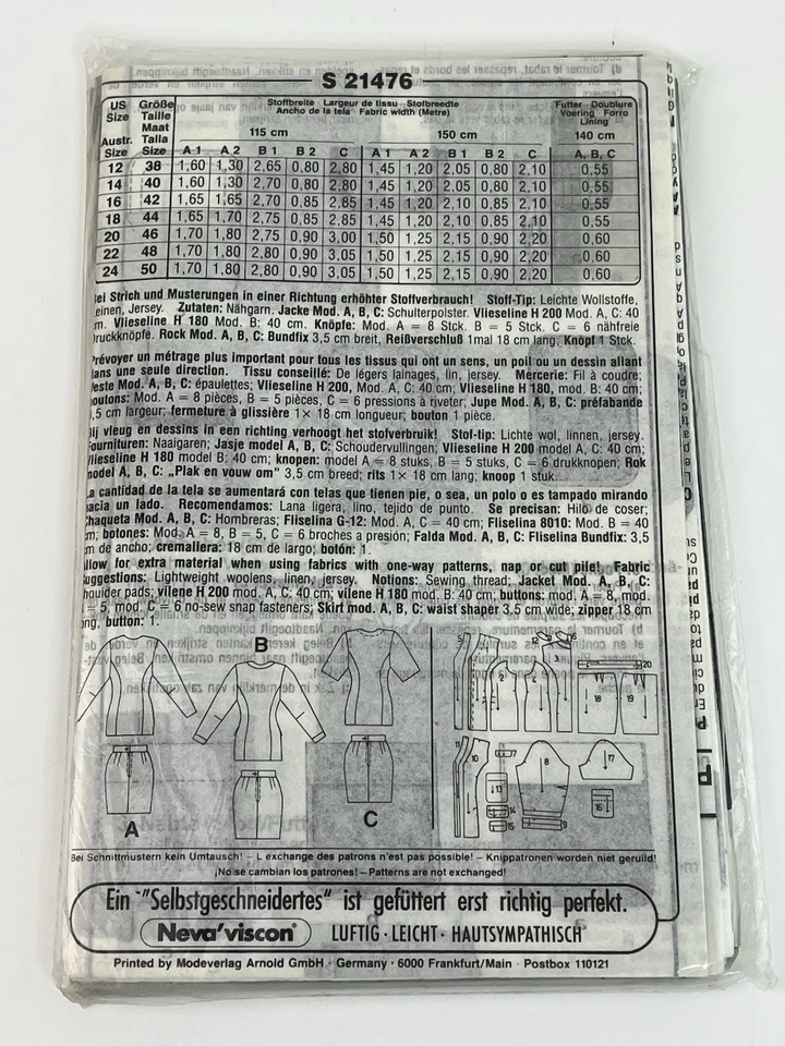 Skirt Suit Plus Size 12-24 Vintage Uncut Pattern Neue Mode 21476 - Image 2 of 2