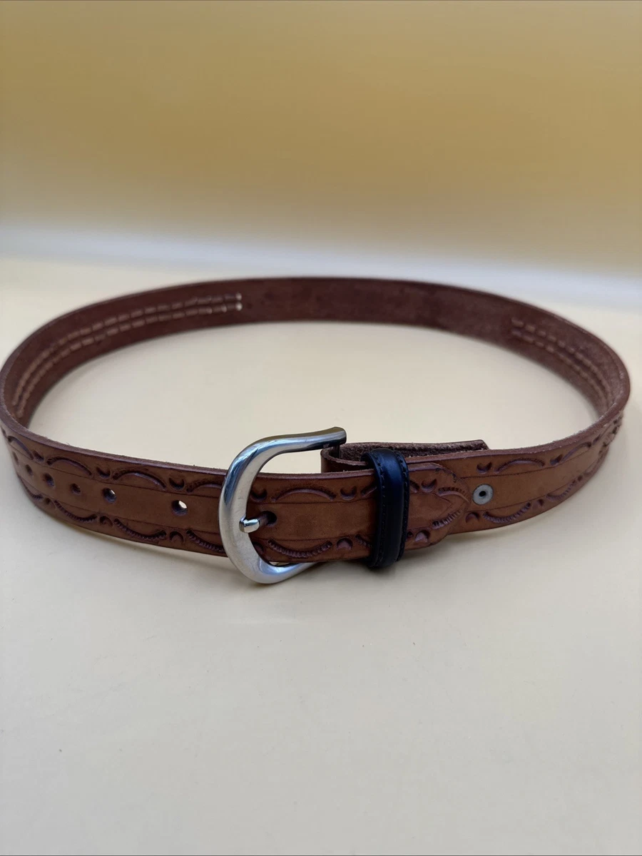 Hand-tooled edible leather belt by Mexican artisans. Size S /36 inches long Leather Hand Tooled Belt main image 3