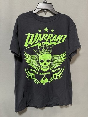 WARRANT Louder Harder Faster T-Shirt Size Medium Black Neon Green Band Tee