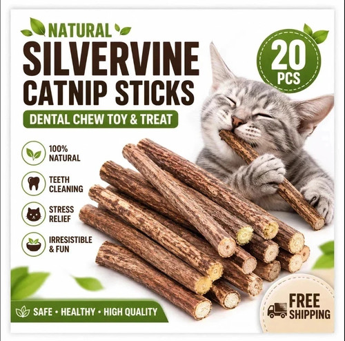 20PCS Natural Silvervine Catnip Sticks Dental Chew Teeth Cleaning Cat Toy