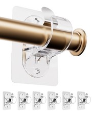 6 Pack No Drill Curtain Rod Brackets, Heavy Duty Adhesive Hooks for Door Curtain