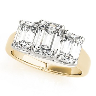 Luxus 2 kt DE/VS Lab Grown Smaragdschliff Diamant Ring 18 K Gelbgold Trilogiering