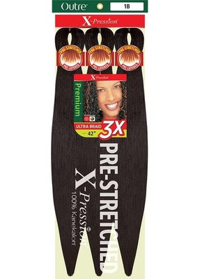Outre X-Pression Braid Pre Stretched Braid 42'' 3X (5 Pack, OFF BLACK 1B)